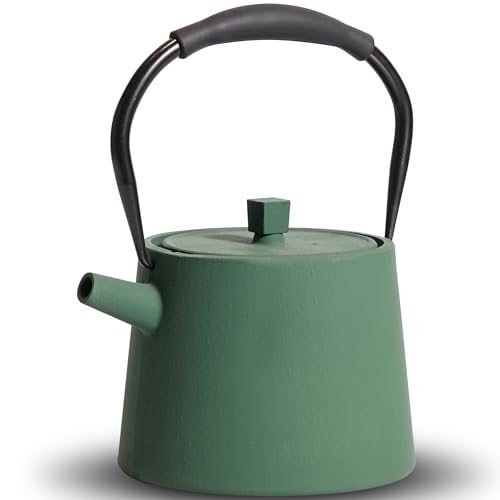 Gusseisen Teekanne, 950 ml Teekessel, herdgeeignet mit Teesieb für Tee und Kaffee, japanische Teekanne im klassischen minimalistischen Stil, emaillierte Innenseite, Silikongriff