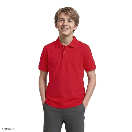 Image of IZOD Boys' School Uniform Short Sleeve Polo Shirt, Button Closure, Comfortable & Soft Pique Fabric