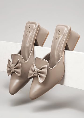 Image of JM LOOKS Women's Pointed Toe Mules with Bow Accent Stylish Block Heel Slip-On for Effortless Elegance For Women & Girls