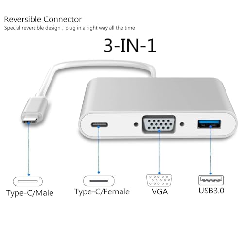 Image of USB HUB USB-C to VGA Adapter Type C 3-in-1 Dock with PD VGA(4K) USB 3.0 for Retina Mak-Buk Pro 2015 /2016 Surface Book Gugle Chromebook Thunderbolt 3 System Devices (USB C to 3 in 1 VGA HUB)