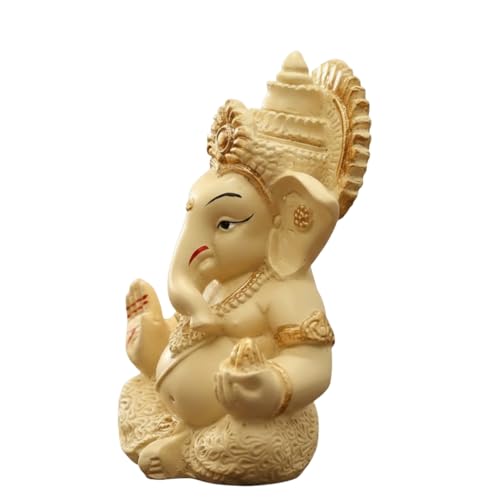 Image of VAMA Ganesh Idol for Car Dashboard Siddh at Chintamani Ganesha Temple, Ujjain | Lord Ganesha Idol for Car | Ganesh Murti | Ganpati Idol for Home Decor, Office Desk, Mandir and Gift 3.5 Inches (Ivory)