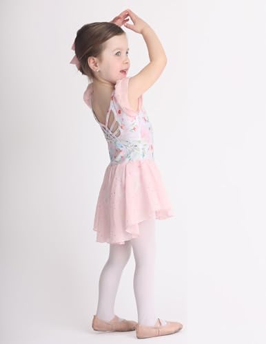 Image of Arshiner Girls Shiny Ruffle Sleeve Ballet Leotard with Skirt Criss-Cross Back Dance Dresses