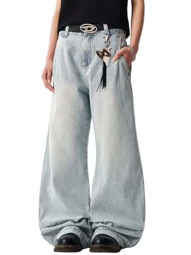 LONGBIDA Mens Baggy Jeans Barrel Wide Leg Jeans Y2K Hip Hop Loose Fit Denim Pants with Elastic Waist