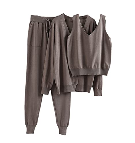 Survêtement décontracté femme ensemble chandail en tricot manches longues pantalon débardeur