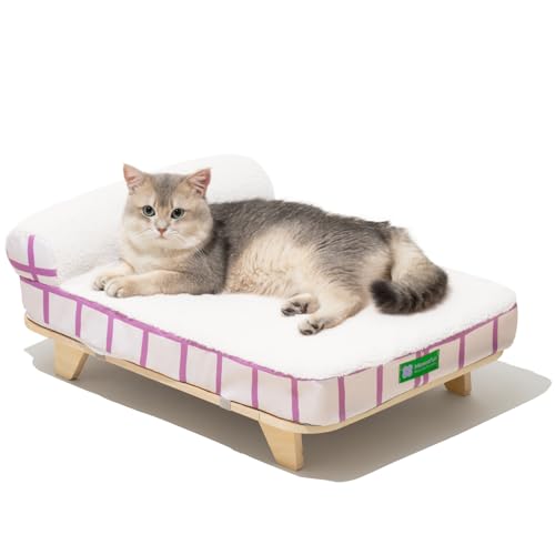 MEWOOFUN-Cat-Couch-Bed-Modern-Elevated-Cat-Bed-with-Nonskid-Bottom-Orthopedic-Pet-Sofa-Bed-with-Removable-Washable-Cover-Wooden-Pet-Furniture-for-Kitty-Puppy-Purple-White MEWOOFUN Cat Couch Bed, Modern Elevated Cat Bed with Nonskid Bottom, Orthopedic Pet Sofa Bed with Removable Washable Cover, Wooden Pet Furniture for Kitty Puppy, Purple & White - Image 1