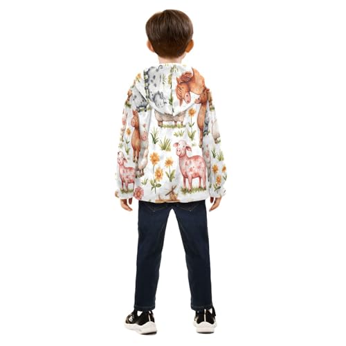 Farm Animals on Grass Toddler Fleece Jacket Girl Boys Hooded Fleece Jacket Coat Warm Outwear Zip-up 3-10T4