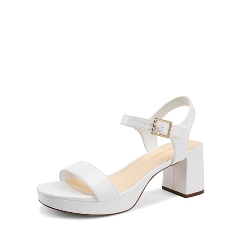 DREAM PAIRS Women's Platform Heels Block Chunky Open Toe Ankle Strap Heel Fashion Wedding Party Dress Sandals Shoes,Size 8,White,DWUMHS2507