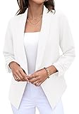 GRECERELLE Women's Blazer Suit Open Front Cardigan 3/4 Sleeve Fitted Jacket Casual Office Cropped Bl