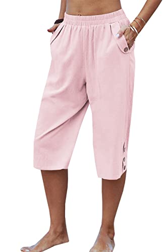 Image of Veatzaer Women's Elastic Waist 3 /4 Capri Harem Pants with Pockets Casual Loose Solid Yoga Trousers S-XXL