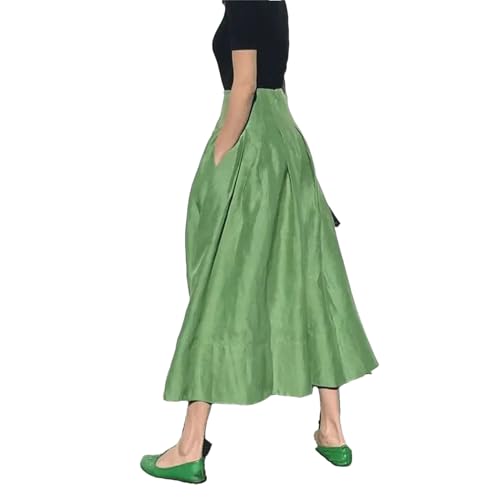 Women High Waist Slim Big Umbrella Skirts Pocket Pleated Long Casual Skirts