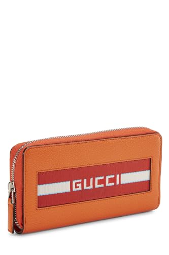Pre-Loved Orange Leather Striped Zip Continental Wallet, Orange2