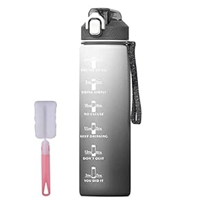 BLOOOK Sportwaterfles 1L, BPA gratis waterfles met stro, plastic drinkfles met tijdmaker, lekvrije draagbare grote waterfles voor buiten, fietsen, sportschool, school en kantoor