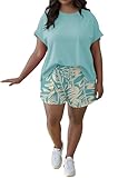 Tycorwd Women's Plus Size Two Piece Outfits Sweatsuits Sets Summer Oversized Tshirts Casual Baggy Print Shorts...