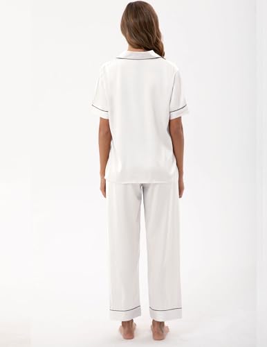 Image of UMBY Silk Satin Pajamas for Women Set 2 Piece button down Soft Silk Pjs Sets Cozy Silky Pajama Short Sleeve