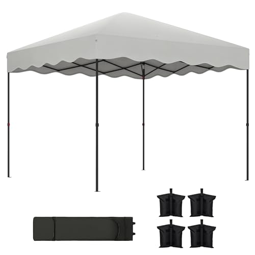 Outsunny Carpa Plegable Pop up Gazebo 3x3 m Cenador Plegable con Protección UV 50+ Altura Ajustable Bolsa de Arena y Bolsa con Ruedas para Camping Fiestas Blanco