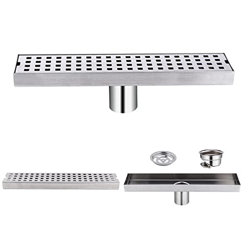 WOLFBIRD 30CM Caniveau pour Douche,Caniveau de Douche en Acier INOX Siphon Sol d'évacuation à Carreler pour Salle de Bain,avec Appareil désodorisant et Filtre à Cheveux Cover