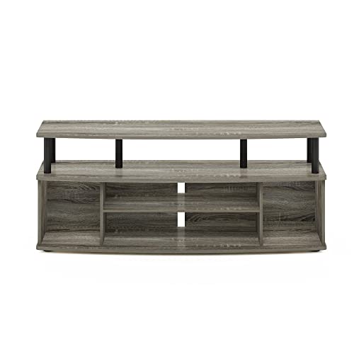 Image of Furinno Jaya 4-Tier TV Stand for TV up to 55 Inch, French Oak | Open Storage and Sound Bar Shelf, Entertainment Center, TV Console, for Living Room, Bedroom