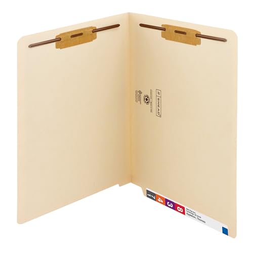 Image of Smead Heavyweight End Tab Fastener File Folder, Shelf-Master Reinforced Straight-Cut Tab, 2 Fasteners, Letter Size, Manila, 50 per Box (34215)