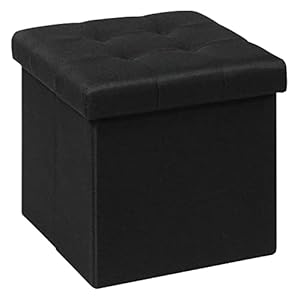 B FSOBEIIALEO Storage Ottoman Cube, Storage Chest Folding Ottomans Footrest for Living Room Seat, 12.6″X12.6″X12.6″ (Linen Black)