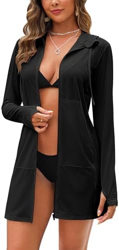Bsubseach Women's UPF 50+ Swim Cover Up Sun Protection Hoodie SPF Jacket Lightweight Zip Long Sleeve Swimsuit Beach Cover Ups