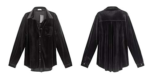 R.Vivimos Womens Winter Velvet Long Sleeve Button Down Casual Tops Shirts4