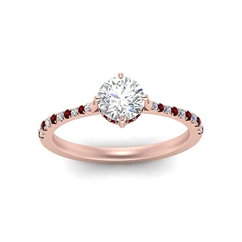 Image of Choose Your Gemstone Compass Point Under Halo Round Engagement Ring Rose Gold Plated Round Shape Side Stone Engagement Rings Lightweight Office Wear Everyday Gift Jewelry US Size 4 to 12