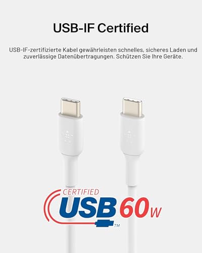 Belkin USB-C-auf-USB-C-Ladekabel, USB C Kabel, Schnellladekabel für iPhone 17/16/15, Samsung Galaxy S24, S24+, S24 Ultra, Note… – Ansicht 3