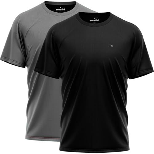 Kit 2 Camisetas Masculinas Dry Fit Sandrini Preto Azul Esporte Corrida Treino Fitness Academia Manga Curta (BR, Alfa, M, Regular, Cinza e Preto)