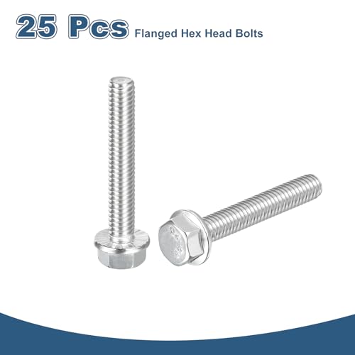 Image of uxcell 25Pcs 5 /16-18 x 2 inch Flanged Hex Head Bolts, 304 Stainless Steel Flange Hexagon Screws, Flange Hex Drive Screws 5.8 Grade for Machinery Industry Home Appliances, Silver
