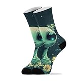 Amooorous Calcetines de fútbol de dibujos animados con cabeza de alienígenas, color verde oscuro, unisex, para adultos (2 pares)