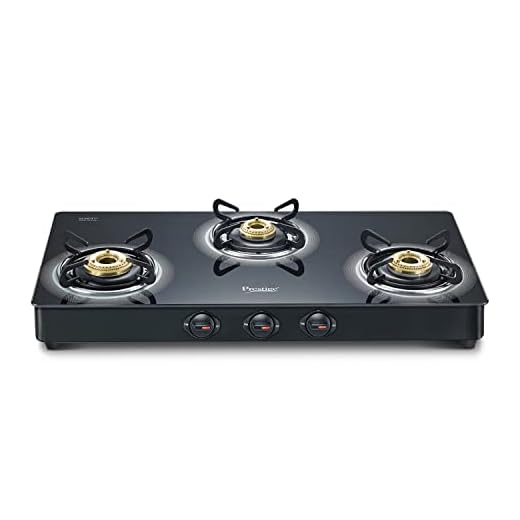 Best 3 Burner Gas Stove in India 50 Prestige Royale Plus Schott Glass 3 Burner Gas Stove, Manual Ignition, Black