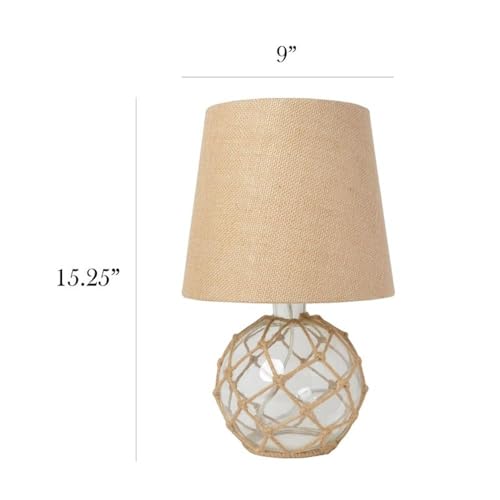 Elegant Designs LT1050-CLR Buoy Rope Nautical Netted Coastal Ocean Sea Glass Table Lamp with Burlap Fabric Shade, Clear - Image 3