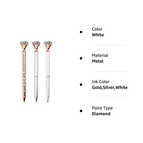 Longkey 3Pcs Diamond Pens Big Crystal Diamond Ballpoint Pen Bling Metal Ballpoint Pen Offices And Schools, Silver/White With Rose Polka Dots/Rose Gold With White Polka Dots, Includes 3 Pen Refills. #TOP7