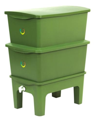 Composteira Doméstica, 90L, 2 Andares, 36 x 43 x 62 cm (Verde)