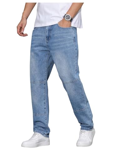 Men's Fashion Denim Pants Zipper Fly Straight Leg Jeans with Pockets