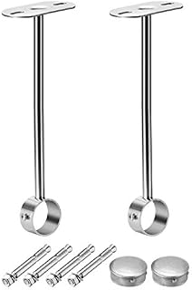 sourcing map Ceiling-Mount Bracket, Wardrobe Pipe Bracket, 25mm Dia, Shower Curtain Closet Wardrobe Rod Lever Support Holder Pipe Flange Socket 2pcs(300mm Height )
