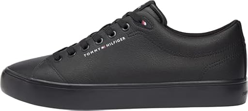 Tommy Hilfiger Zapatillas Core Low Top de Piel Vulcanizada para Hombre, Negro Triple Negro, 42 EU | Ya disponible en tu tienda friki favorita! En mundofriki.es!