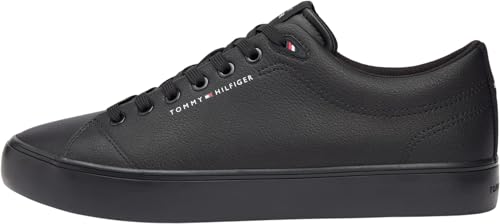 Tommy Hilfiger Zapatillas Core Low Top de Piel Vulcanizada para Hombre, Negro Triple Negro, 42 EU