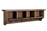 Modesto 48-Inch Solid Wood Entryway Wall Coat Hooks with Storage Cubbies, Natural Finish, Includes 6 Hooks and 4 Cubbies, Fully Assembled with French Cleat for Easy Hanging, Supports up to 40lbs