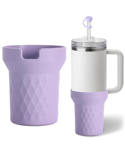 TECFUN CarryNext Silicone Boot for Stanley Cup 30oz, Black Boot Sleeve Cover Fit with Stanley H2.0 and Quencher Adventure Tumbler Accessories (Lilac, 30 oz)