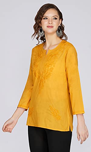 Image of Vahson Designer Hand Lucknowi Chikankari Embroidery Cotton Short Kurti for Women /Girls