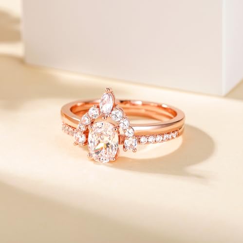 TIGRADE 1.5CT Bridal Ring Sets Oval Cut Cubic Zirconia Wedding Band Curved CZ Engagement Stackable Rings for Women Size 3-122