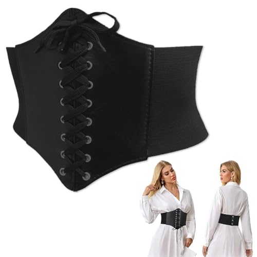 LJFEA Frauen Tied Waspie Gürtel, Damen elastischen Korsett, Taillengürtel Damen, Piraten Gürtel Schwarz, perfekt für den Alltag, bauchbetont, sexy und schmal, Kunstleder
