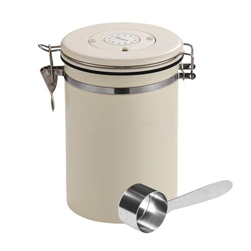Joywoof Airtight Stainless Steel Coffee Canister 1.8L Coffee Bean Storage Container with Date Tracker and Scoop for Coffee Beans Grounds Tea Flour Cereal Sugar Large (White)
