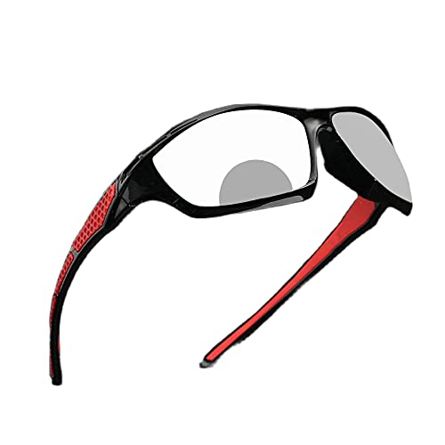 mincl Transition Photochromic Bifocal Reading Glasses for Mens and Womens, Red Square Sports Sunglasses Readers 0~+4.00 (black&red, 0.00/+2.75 Magnification)