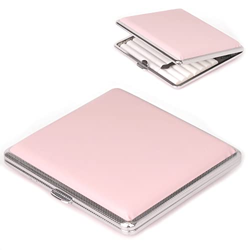 AYGCI Pitilleras de Metal de Piel Rosa Pitilleras Caja de Tabaco de Metal Cuero de la PU Estuche de Cigarrillos Accesorio Elegante Piel sintética para 20 Cigarrillos, Elegante Regalo para Mujer Rosa Cover