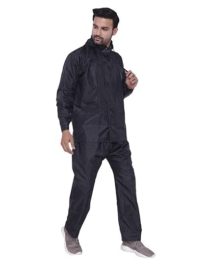 Men's Full Body Waterproof Raincoat with Pants Set, Navy Blue-Black (black, XXL) 3