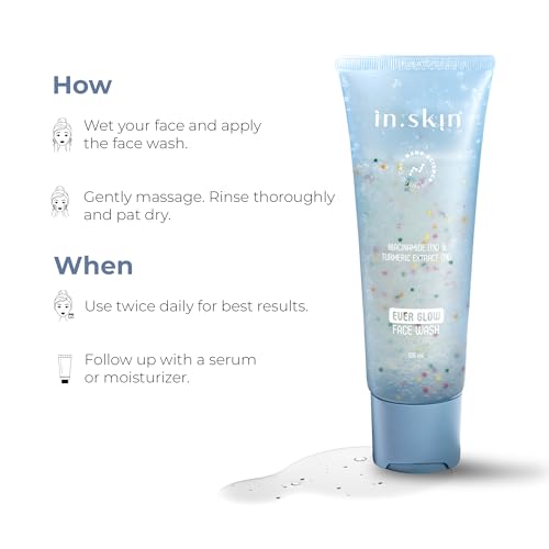 Image of in.skin Ever Glow Face Wash with 2% Alpha Arbutin, 1% Niacinamide & Turmeric Extract, Brightening Cleanser for Dark Spots & Dull Skin, 120 ml