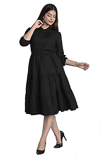 Image of Solid Plain Rayon A line One Piece Dress Gown Dress for Women & Girls Special Black