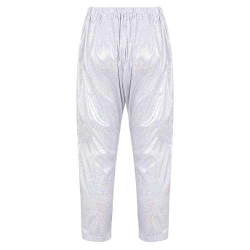 Girls Kids Sequin Metallic Elastic Waistband Trousers Little Boys Hip Hop Jazz Streetwear Dance Sports Trousers Silver 15-16 Years2